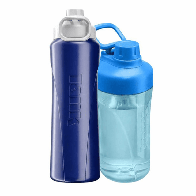 زجاجة مياه تانك سوبر كول مع زجاجة تريتان بسعة 550 مل - ازرق, ازرق غامق, 650 مل