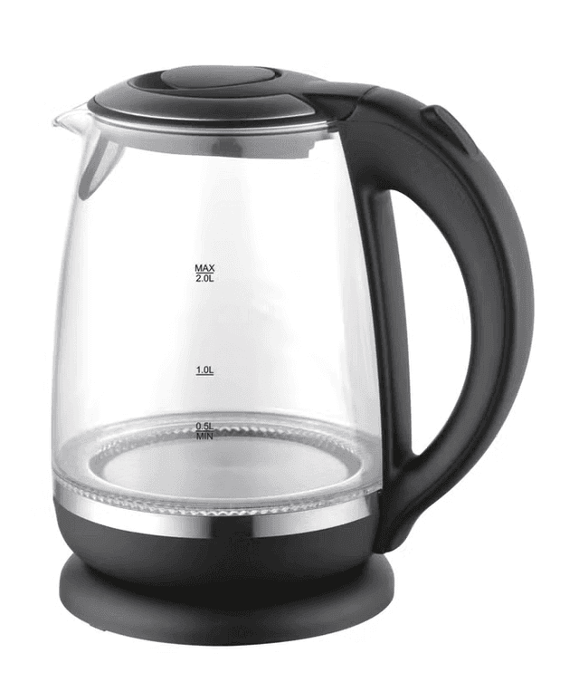 Home Electric Kettle , 2 Liter 1850 Watt , Transparent and Black - TM1012