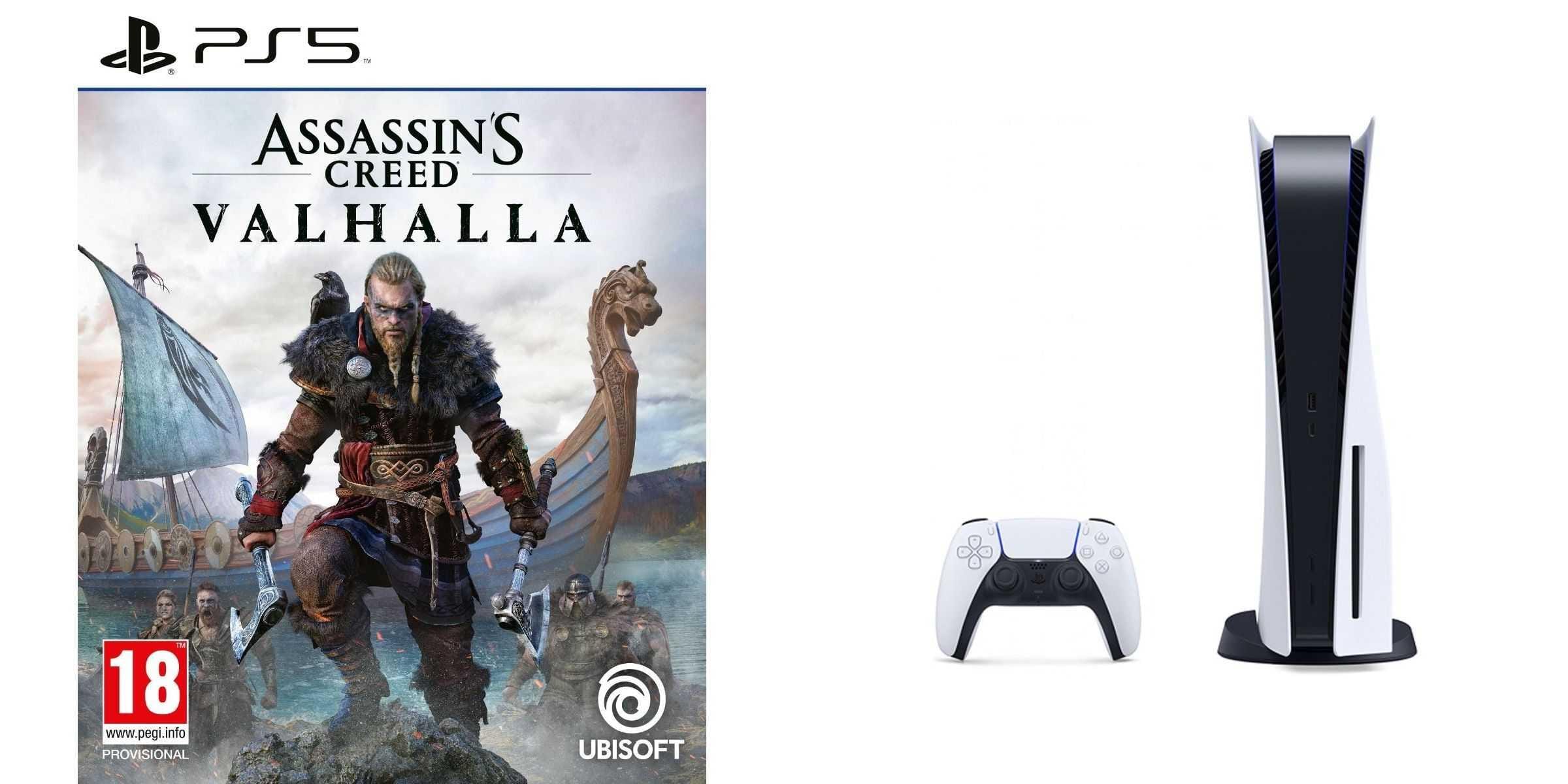Sony PlayStation 5, 1 Wireless Controller, White - CFI-1016A01 MEE, with Assassin’s Creed Valhalla for PlayStation5