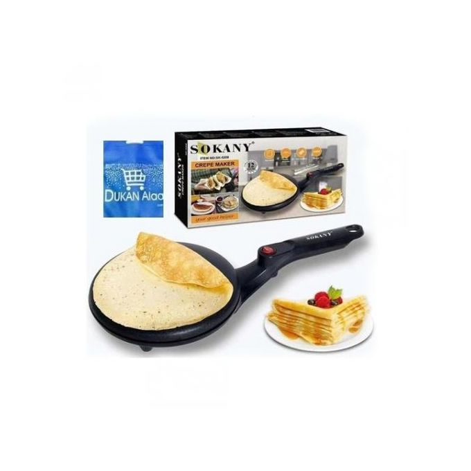 Sokany Crepe and Pancake Maker, 650 Watt, Black- SK-5208, with Gift Bag