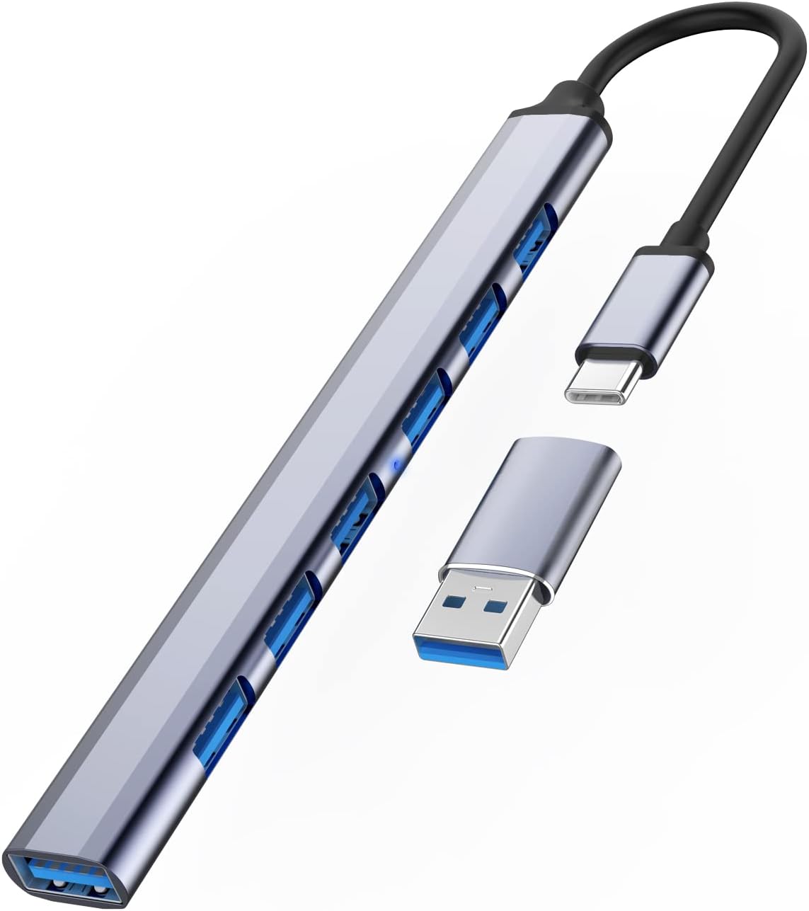 موزع USB فئة A وUSB فئة C 7 في 1 - رمادي