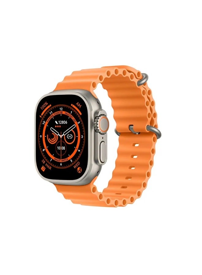 S9 Ultra Smartwatch, Silver Case - Orange Strap