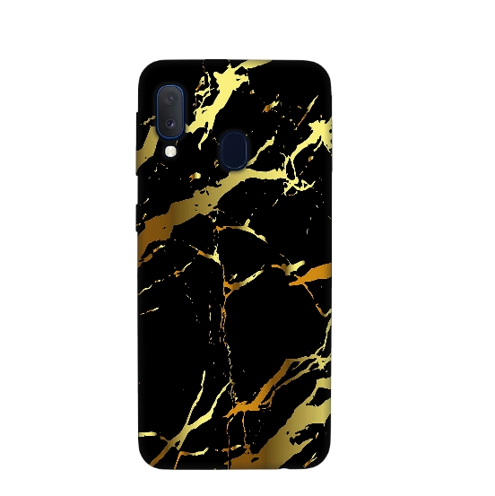 Marble Gold Black Silicone Printed Back Cover For Samsung A20