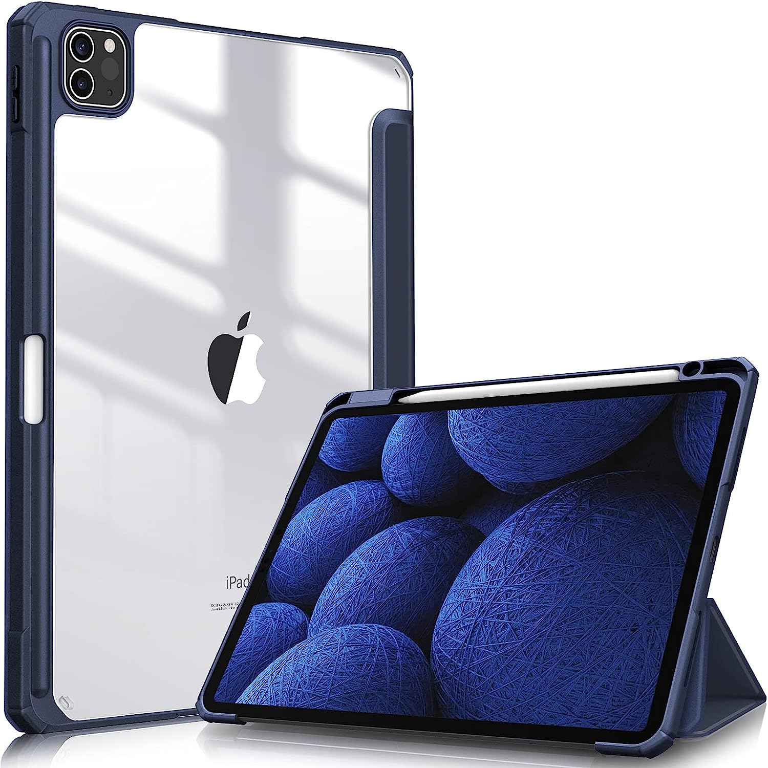 FINTIE Hybrid Case Compatible with iPad Pro 11 Inch (2022/2021/2020/2018, 4th/3rd/2nd/1st Generation) - Ultra Slim Shockproof Clear Cover w/Pencil Holder, Auto Wake/Sleep, Navy