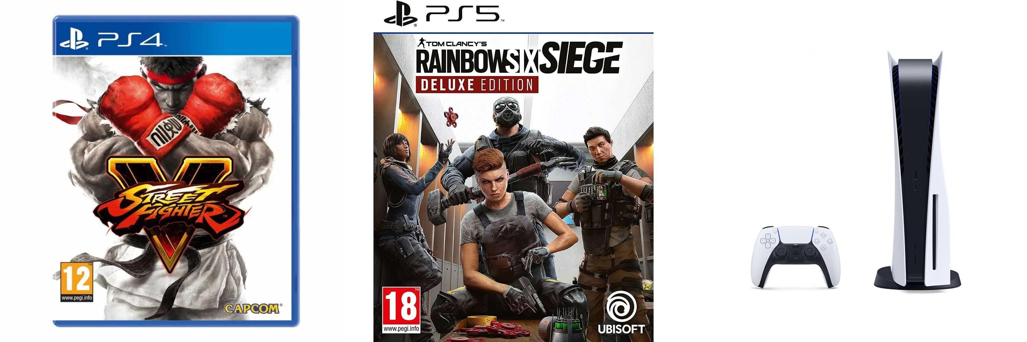 Sony PlayStation 5, 1 Wireless Controller, White - CFI-1016A01 MEE, with Street Fighter 5 Game for PlayStation 4, and Tom Clancy's Rainbow Six Siege, Deluxe Edition for PlayStation5