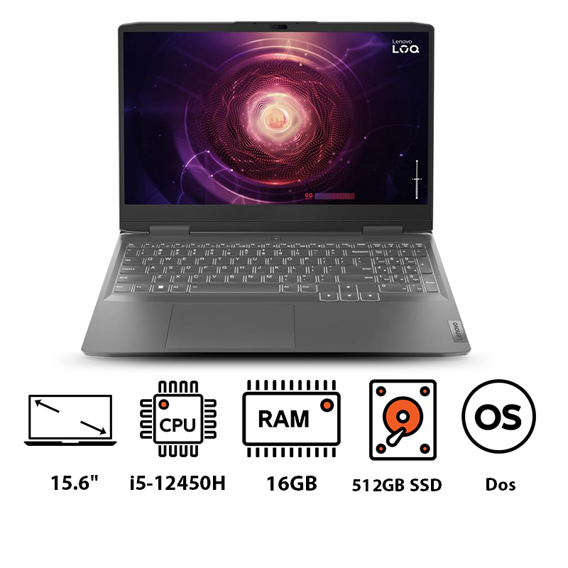 Lenovo LOQ 15IRH8 Gaming Laptop, Intel Core i5-12450H, 512GB SSD, 16GB RAM, 15.6 Inch, FHD IPS  144Hz Display, NVIDIA GeForce RTX2050 4GB, Dos- Storm Grey