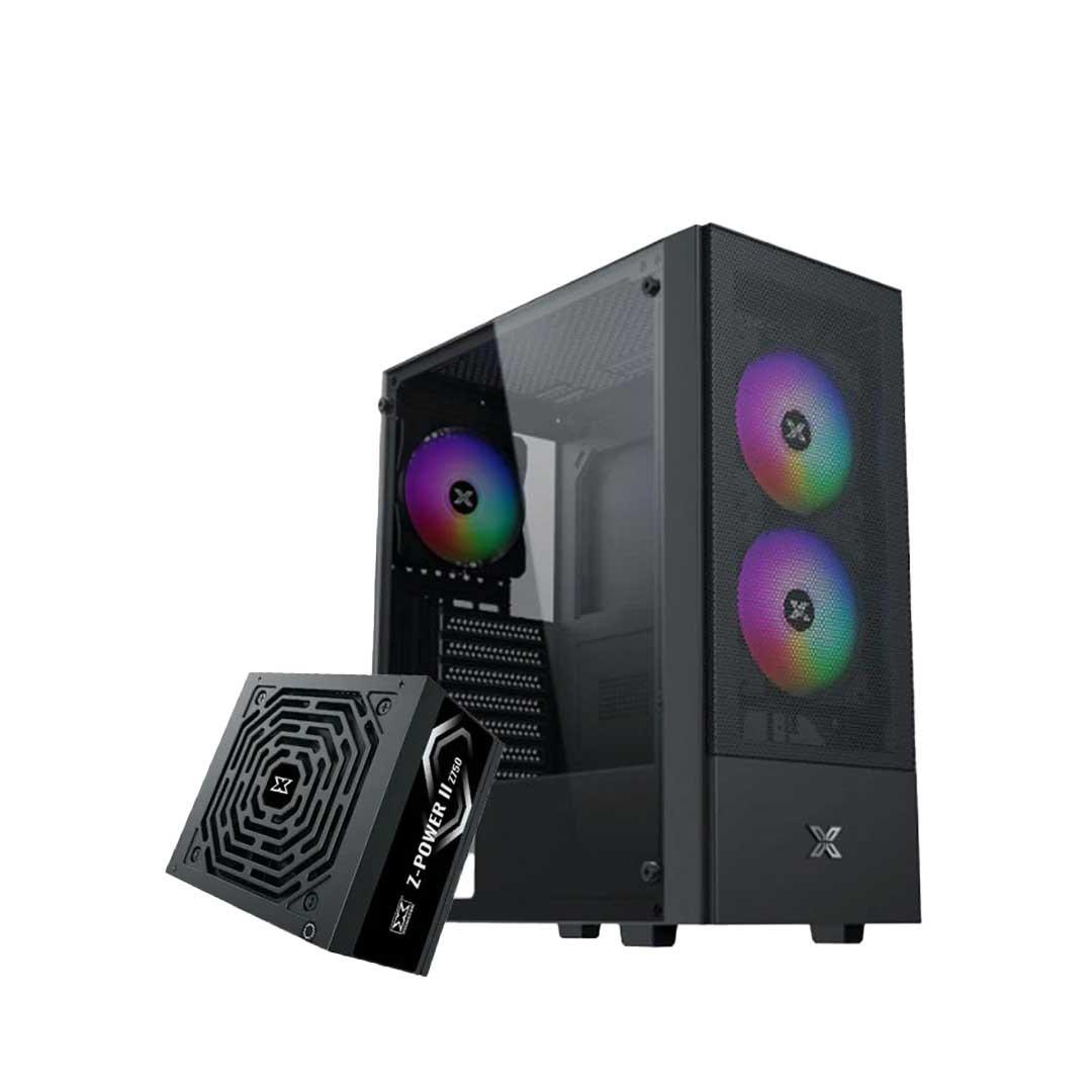 Xigmatek Hero II Air ARGB Gaming Mid Tower Case with Z-Power II Z750 Power Supply, 600 Watt, Black - EN42133