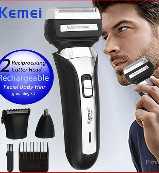 Kemei 3 In 1 Dry Rechargeable Hair Clipper with 3 Heads, Black - KM-6550, with Gift Bag
