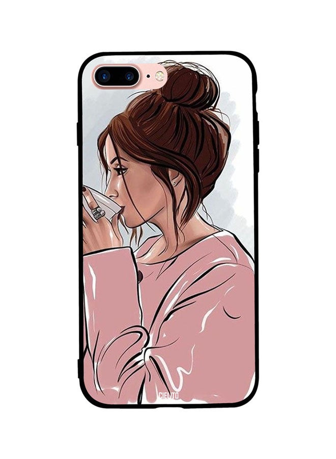 Girl Drinks Coffee Painting Printed Back Cover for Apple iPhone 7 Plus