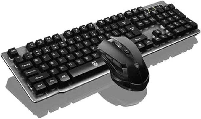 2.4G Wireless Mechanical Keyboard - Grey With 2.4G Wireless Mouse for Laptops and PCs - Black