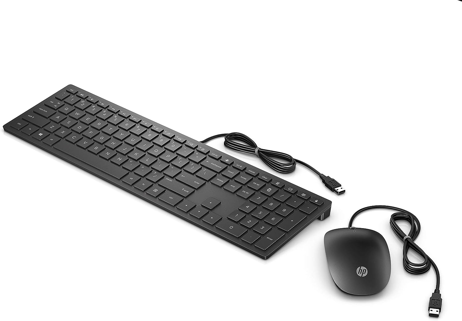 HP Pavilion 400 Bundle (4CE97AA) Keyboard and mouse with cable (QWERTZ, 1.600 dpi, USB cable, 3 buttons, scroll wheel) black, Italian Layout