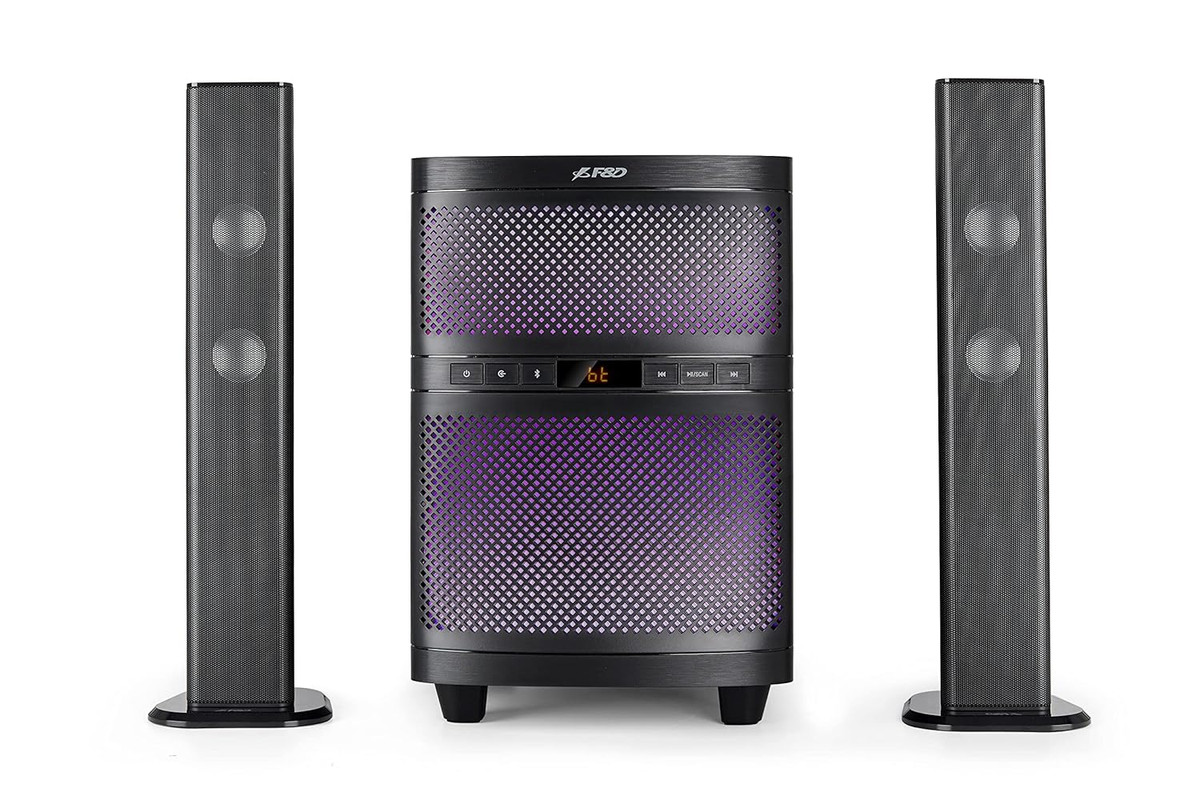 F&D Bluetooth Tower Speakers with Subwoofer, 3 Pieces, 2.1 Channel, 70W, Black - T200X