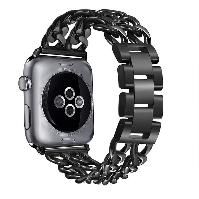 Stainless Steel Double Chain Strap For Apple Watch Series 4-5-6, 42-44mm - Black