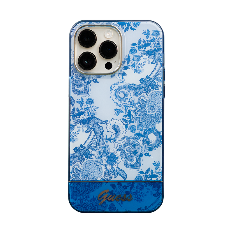 Guess Flowers Case for iPhone 14 Pro Max - Blue