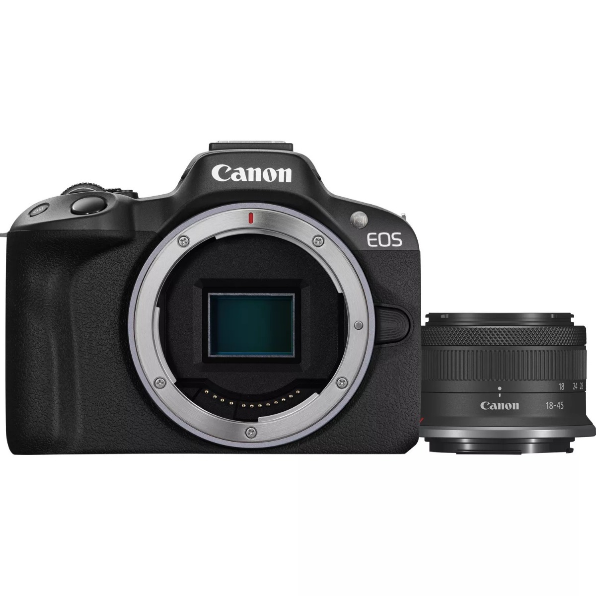 كاميرا كانون بدون مرآة EOS R50، دقة 24.2 ميجا بكسل، 1.6x، مع عدسة RF-S 18-45 ملم F4.5-6.3  بمحرك STM ومثبت بصري- اسود