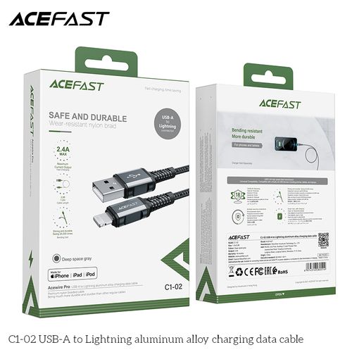Acefast USB-A to Lightning Charging Data Cable, 1.2 Meter, Grey - C1-02