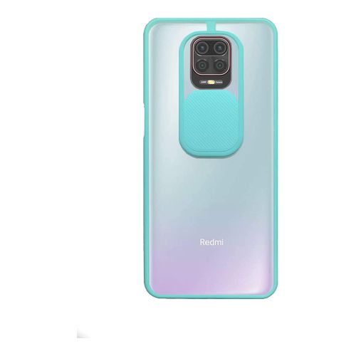 Stratg Back Cover with Camera Slider for Xiaomi Redmi Note 9S and Note 9 Pro Max - Transparent and Turquiose