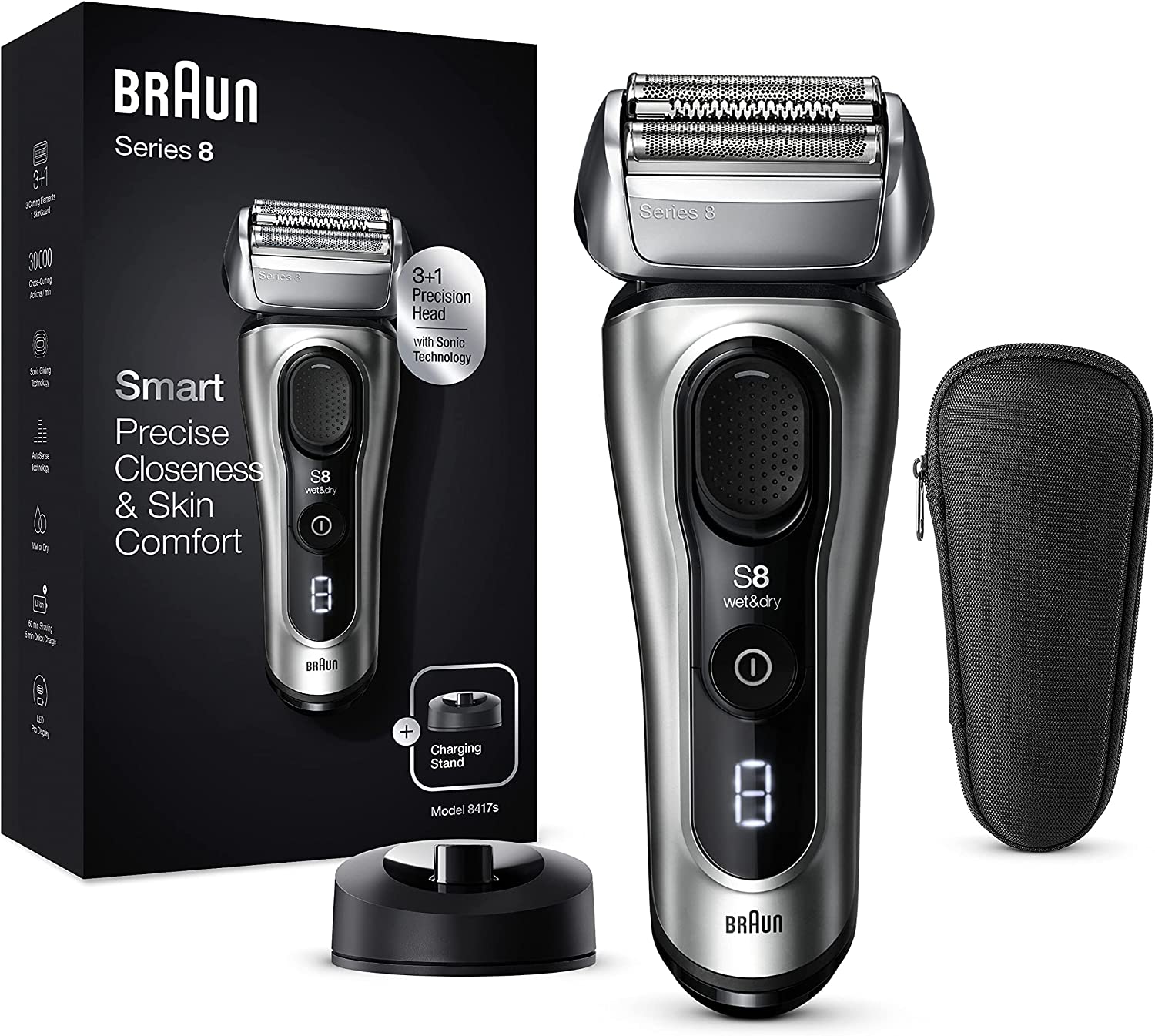Braun Series 8 Electric Razor Foil Shaver, Silver and Black - 8417s