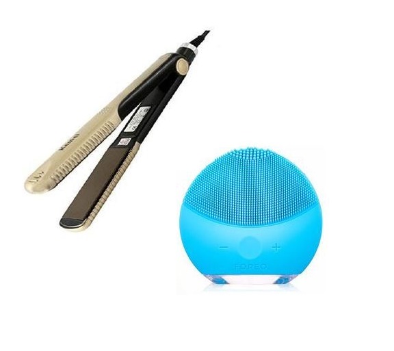 Kemei Hair Straightener with Silicone Ultrasonic Facial Cleanser Brush, Multicolor - KM-327