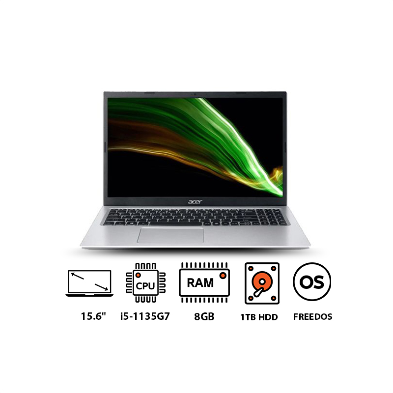 لاب توب  ايسر اسبير 3 A315-58G-51L4، انتل كور i5-1135G7، شاشة 15.6 بوصة FHD، هارد HDD سعة 1 تيرا، رام 8 جيجا، كارت شاشة انفيديا MX350 سعة 2 جيجا، فري دوس - فضي