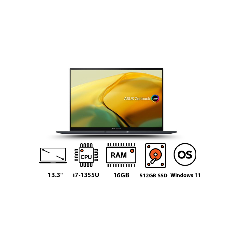 لاب توب اسوس زن بوك S13 UX5304VA-OLED517W، انتل كورi7-1355U، هارد 512 جيجا SSD، رام 16 جيجا، شاشة 13.3 بوصة 2.8K OLED، كارت شاشة انتل ايريس Xe جرافيكس، ويندوز 11 - رمادي