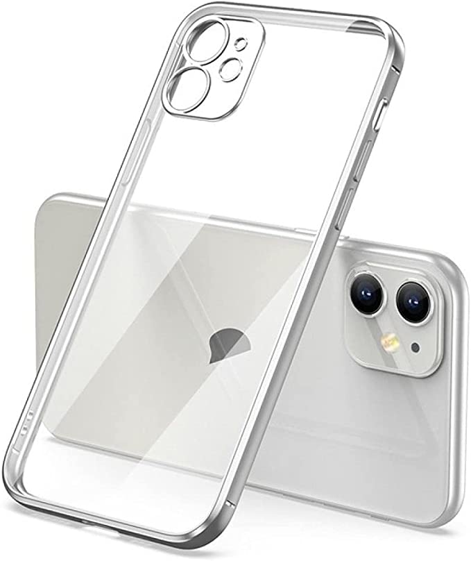 Luxury Plating Transparent Soft Silicone Case with Protector Camera Lens For Apple iPhone 11 (6.1in, Clear & Silver)