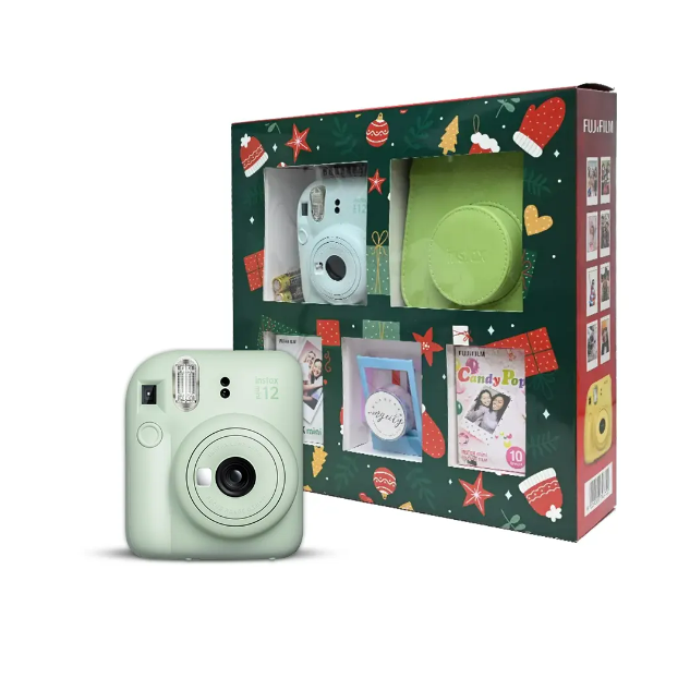 Fujifilm Instax Mini 12 Camera, 60mm, With Christmas Box, 6 Pieces - Green