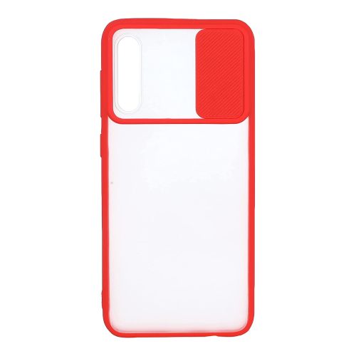 Stratg Back Cover with Camera Slider for Samsung Galaxy A30s and A50 - Transparent and Red