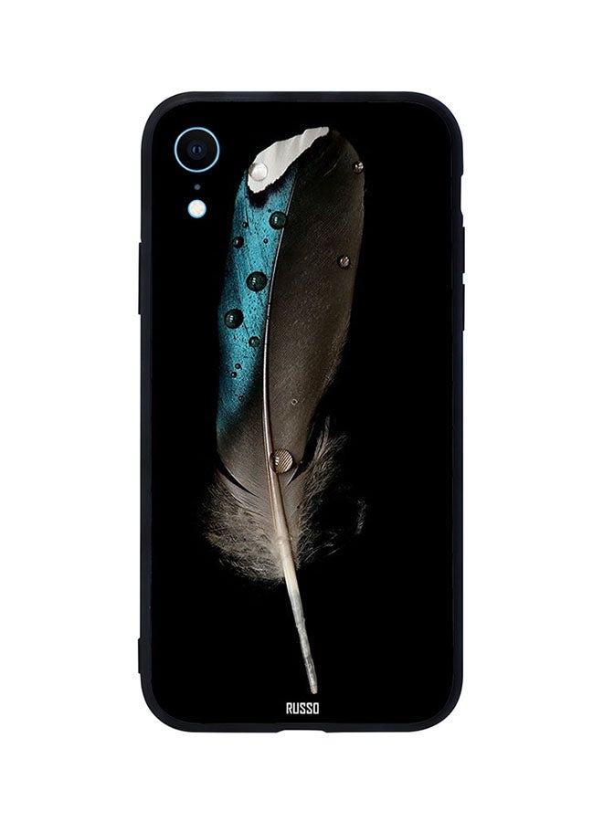 Black And Blue Feather With Water Drops Printed Back Cover for Apple iPhone XR