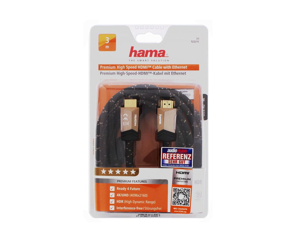 Hama HDMI Cable with Ethernet, 3 Meters, Black - 122211