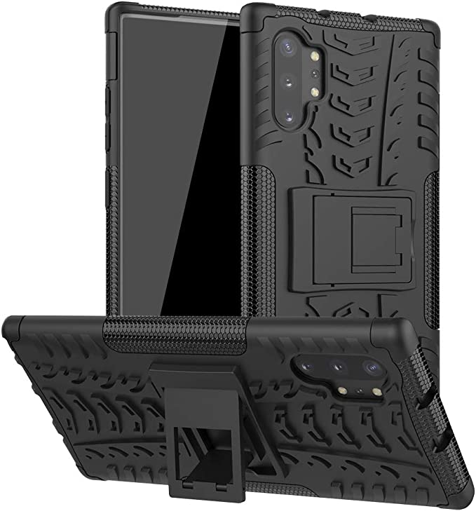 Cover Compatible with Samsung Galaxy Note 10 Plus Armor Safety Back Cover Tough Armored with Distinctive Design Shockproof Dual Layers of Reinforced Rubber and Plastic with Black Kickstand