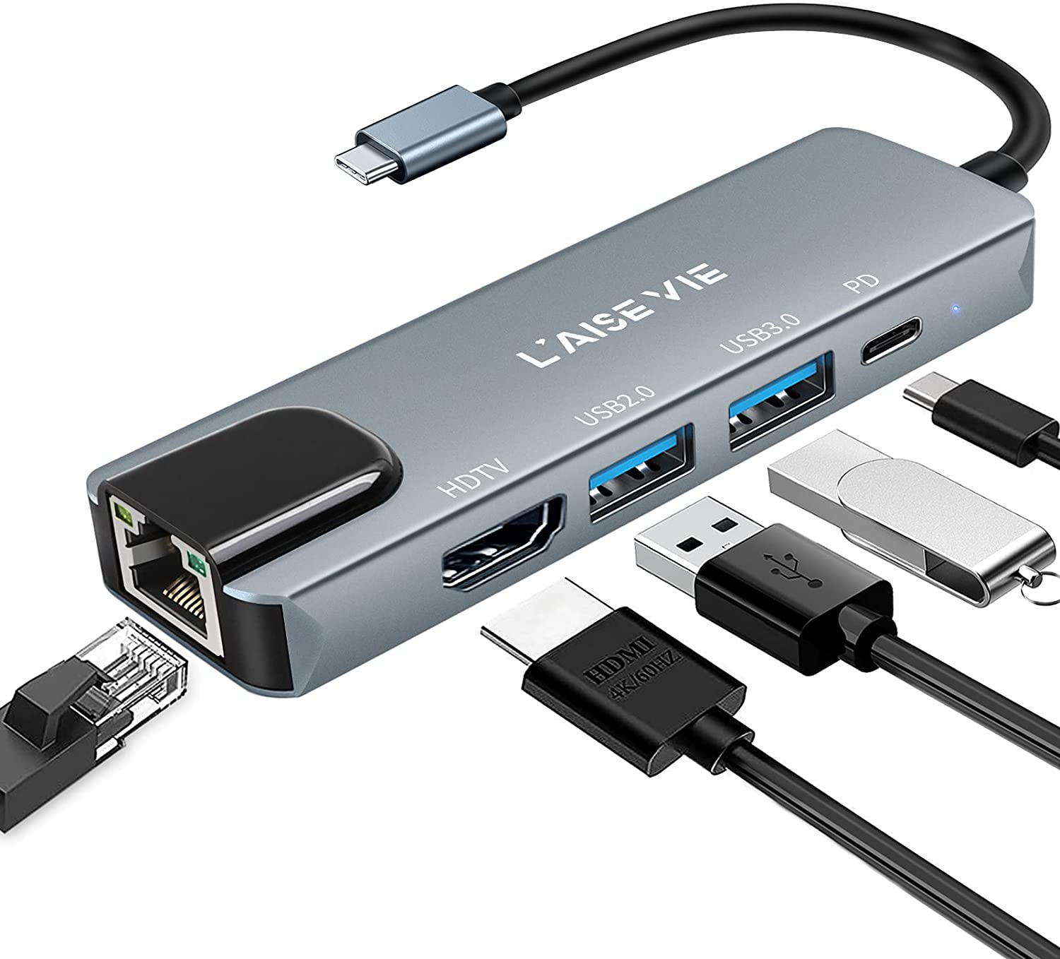 Laise vie 5 Ports USB Hub - Grey