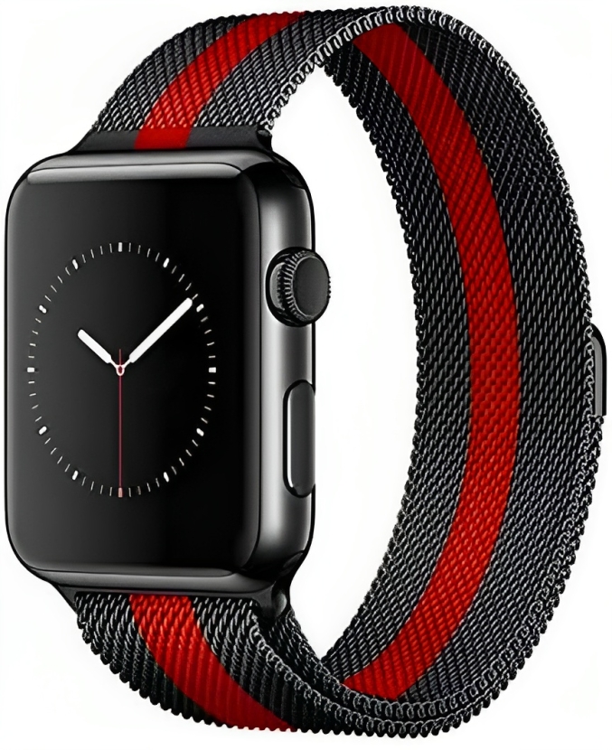 Stainless Steel Smart Watch Strap for Apple Watch Series 3-4-5, 42-44 mm - Black and Red