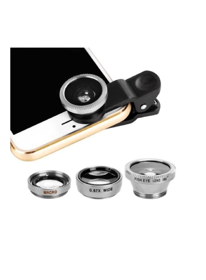 Mobile Phone Camera Lens, with Clip, Silver- 3 Pieces