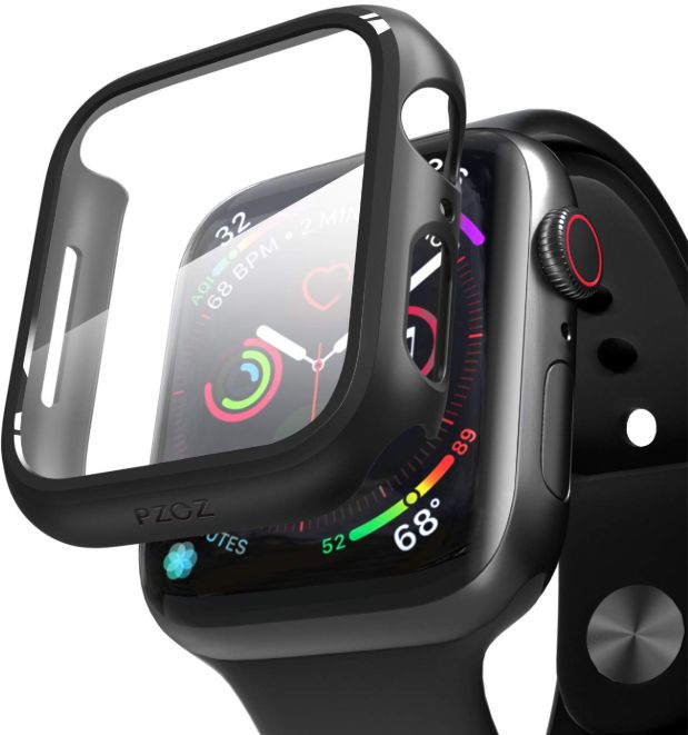 Case and Screen Protector For Apple Watch Series 4, 44 Mm - Transparent and Black Frame