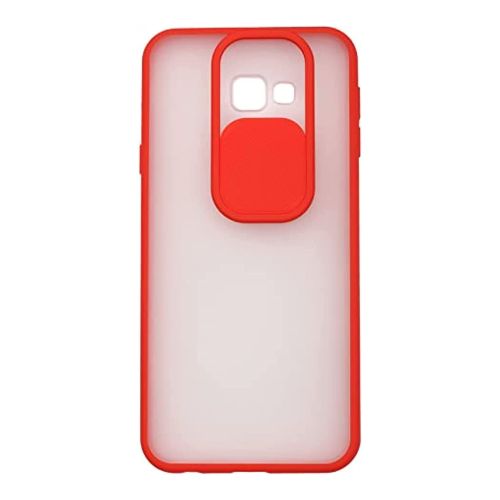 Stratg Back Cover with Camera Slider for Samsung Galaxy J4 Plus - Transparent and Red