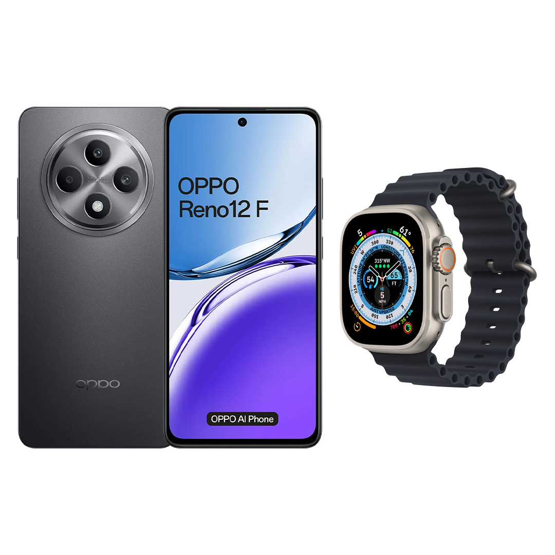 Oppo Reno 12 F 256GB 8GB RAM 4G LTE Dual SIM Matte Grey with T800 Ultra Series 8 Smart Watch 49mm Silver Case and Black Strap price in Egypt B.TECH