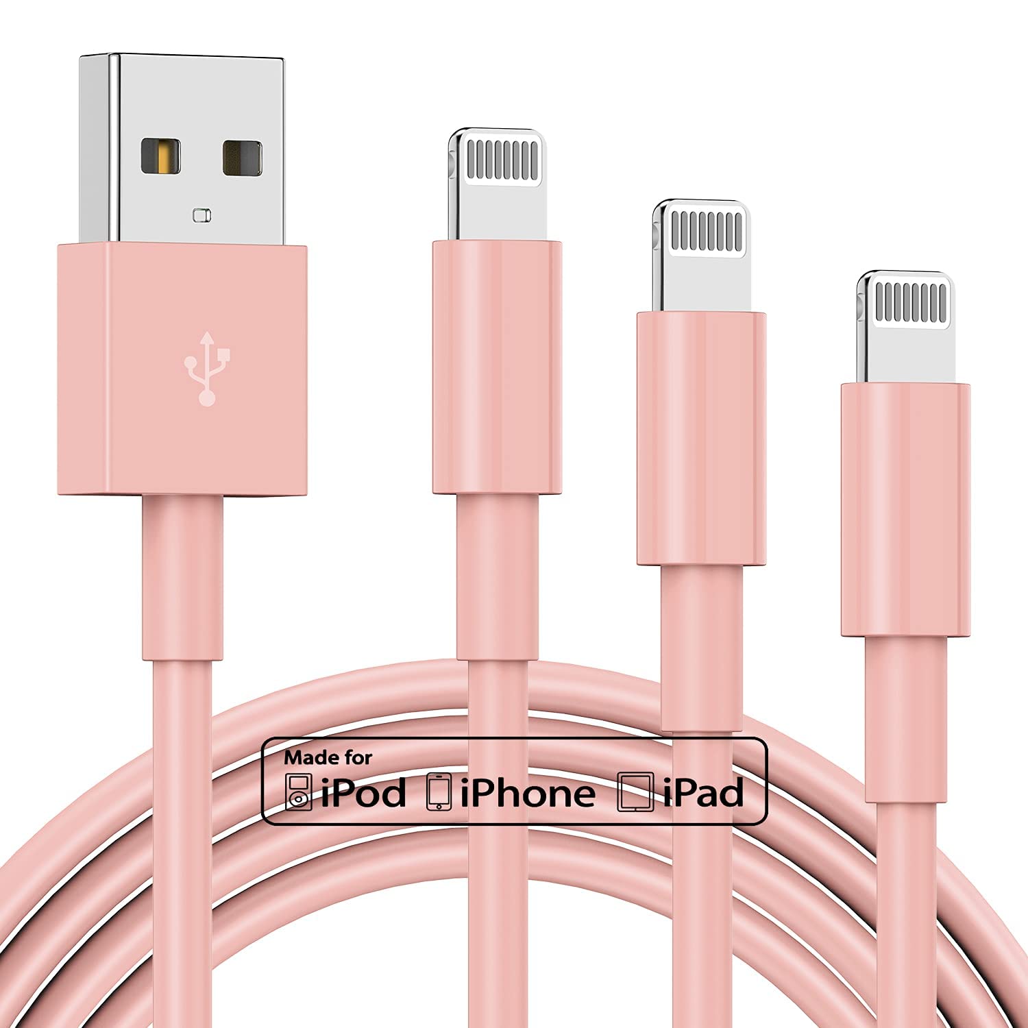3 Pack Apple MFi Certified iPhone Charger Cable 3Ft, Apple Lightning to USB Cable Cord, 2.4A Fast Charging Apple Phone Long Chargers for iPhone 12/11/11Pro/11Max/ X/XS/XR/XS Max/8/7/6/5S/SE Pink
