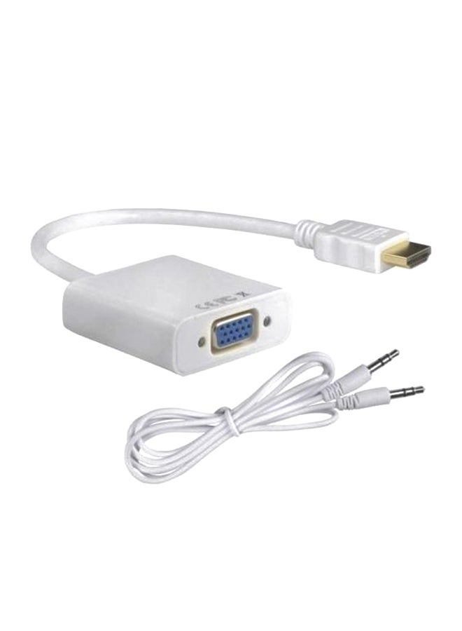 HDMI to VGA Cable Adapter With Audio Cord - White