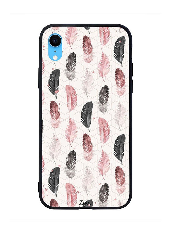 Black Peach Feathers Printed Back Cover for Apple iPhone XR