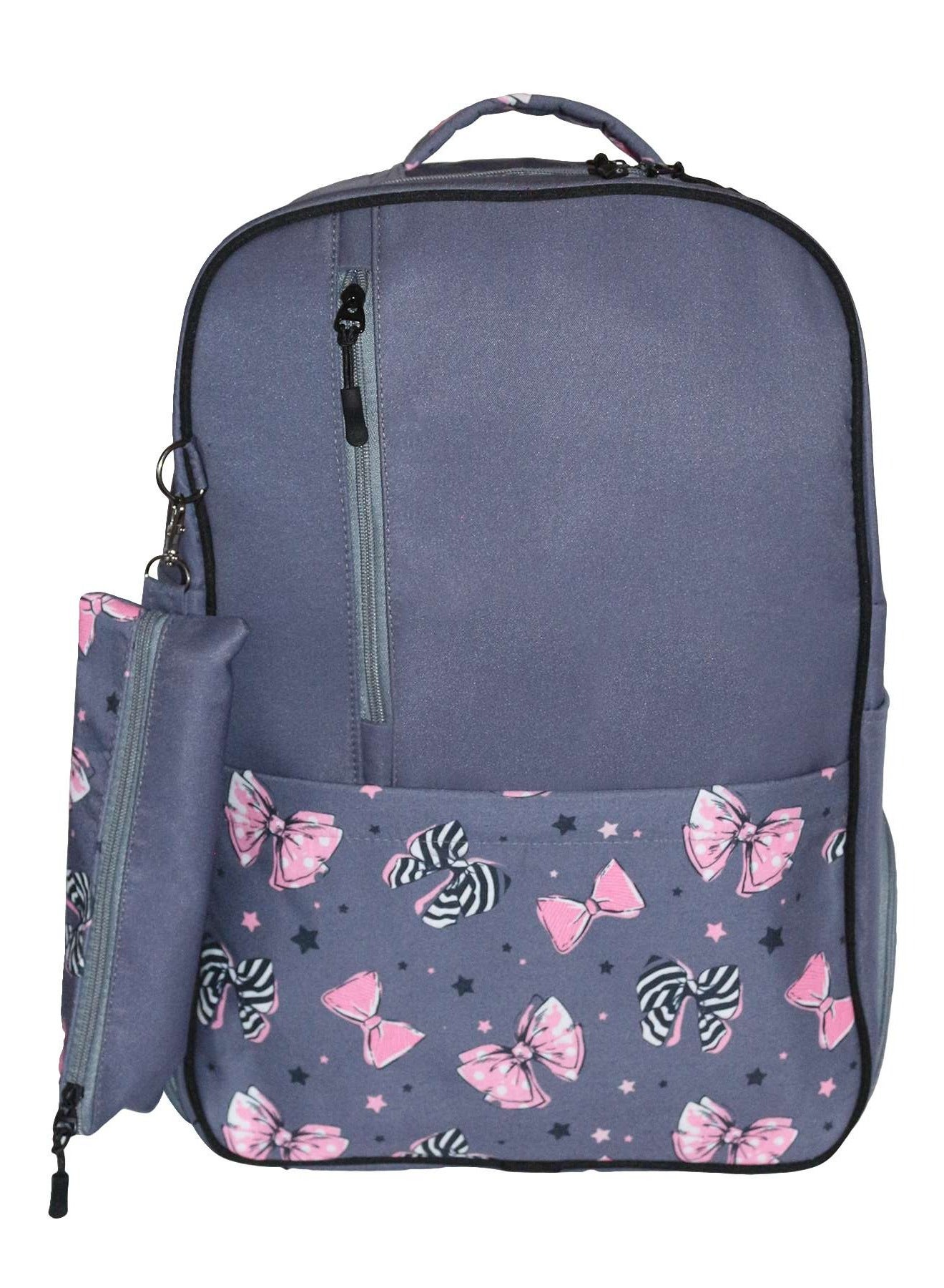 Gharibo Bags One Hand School Backpack With Pencil Case for Kids Bow Pattern Grey Product detail page