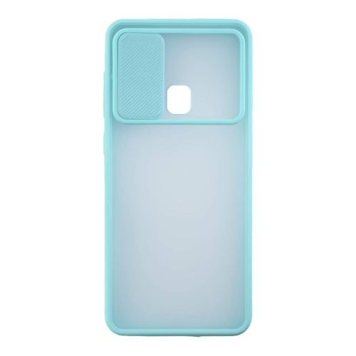 Stratg Back Cover with Camera Slider for Samsung Galaxy A20s - Transparent and Turquoise