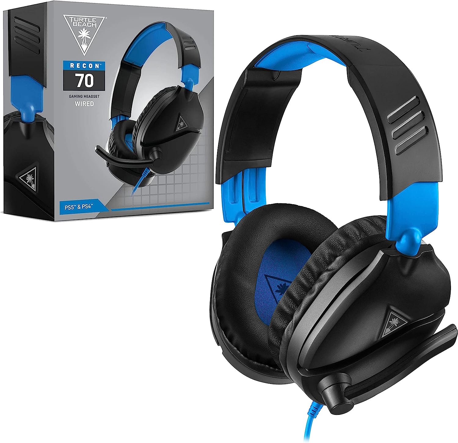 Turtle Beach Recon 70 Black Blue Gaming Headset FLIP UP To Mute Microphone Lightweight Comfort for