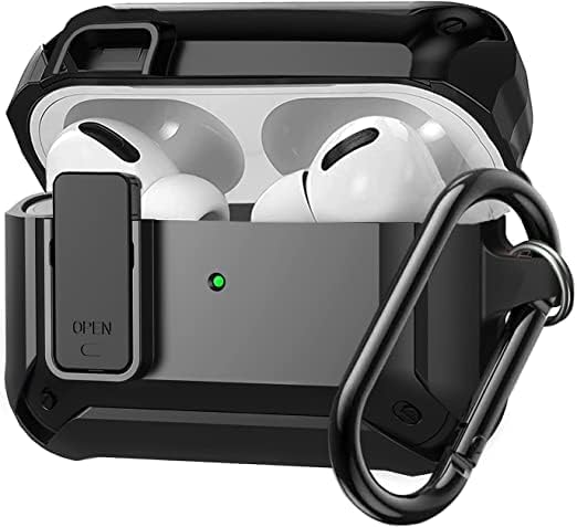Mobilic Airpods Pro Case Cover Secure Lock Armor Case for Airpod Pros Rugged Cool Protective Case Cover for Men Full Body Shockproof Case Skin with Carabiner Black Best price in Egypt