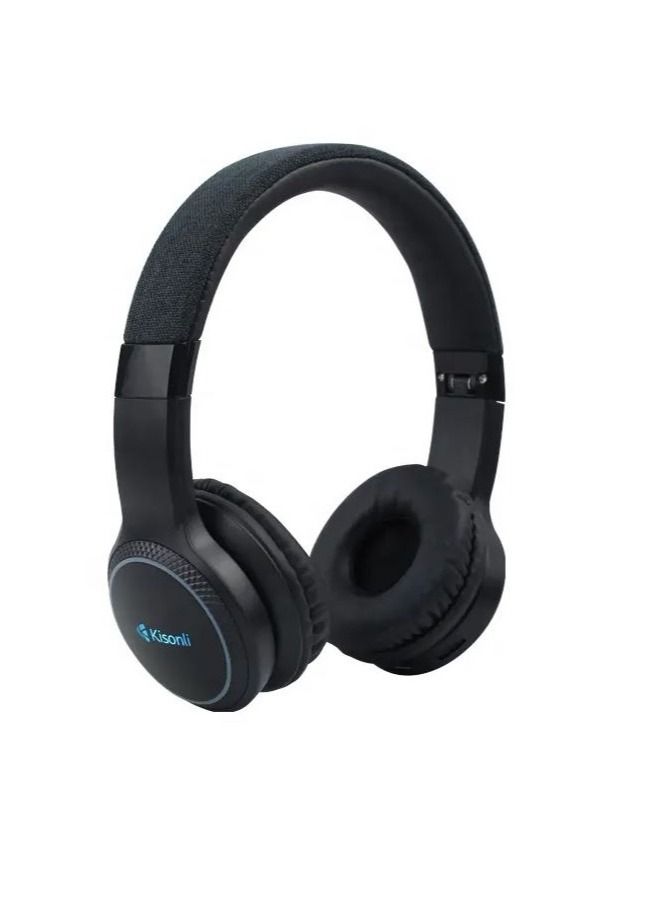 Kisonli Over-Ear Wireless Headphones with Microphone, Black- A6
