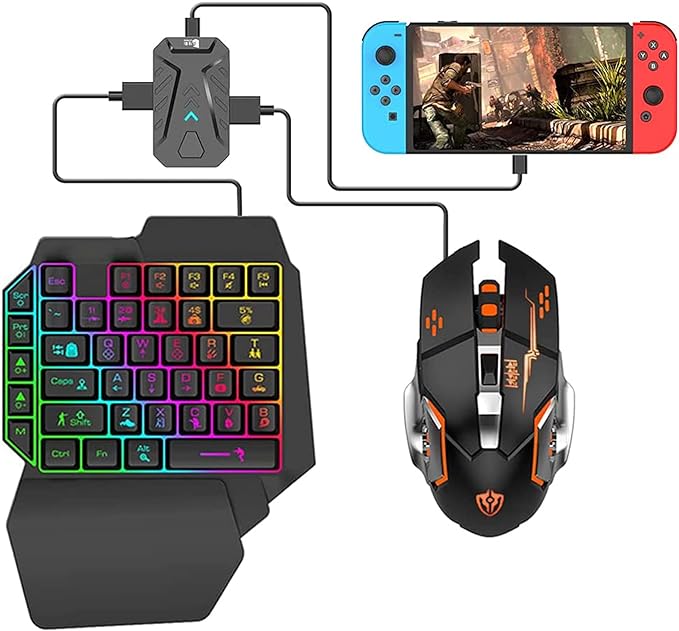 Wired RGB Gaming Mini Keyboard, Wired RGB Gaming Mouse With Mix Master Converter for PS and Xbox One and Nintendo Switch - Black