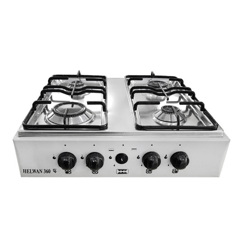 Long Life Freestanding Gas Stove, 4 Burners - Black and Silver