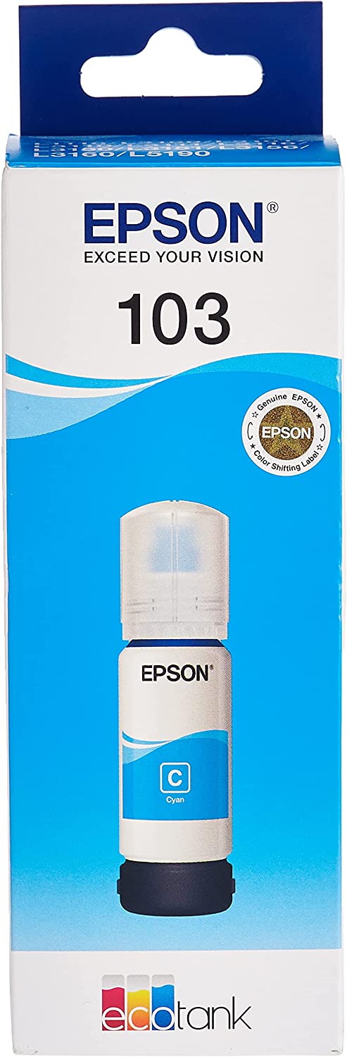 Epson 103 EcoTank Ink Bottle, 65ml, Cyan - T103C