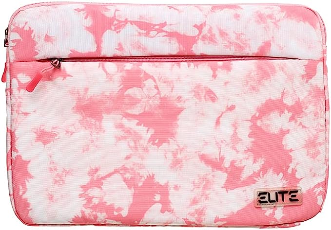 ELITE Fabric Pocket Sleeve With Marble Design And Zipper Pocket For Laptop And Tablets 13.3/14 Inch - Pink White