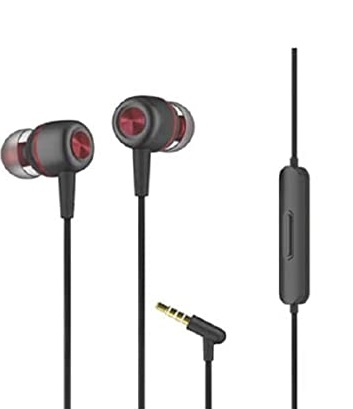 Corn Wired In-Ear Earphones with Built-in Microphone, Black and Red - EX010